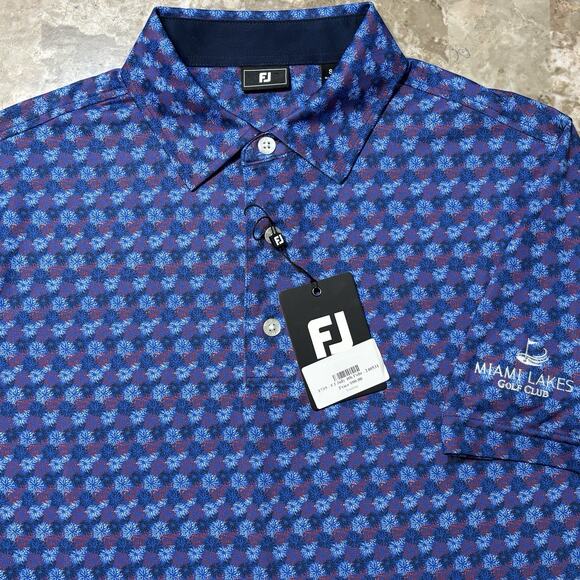FootJoy Polo Shirt Mens Small Blue Fireworks Print Short Sleeve Miami Lakes NEW - Picture 1 of 11